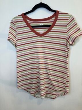SO Y2K Striped Baby Tee Retro Soft Girl Grunge Indie V Neck Top Small